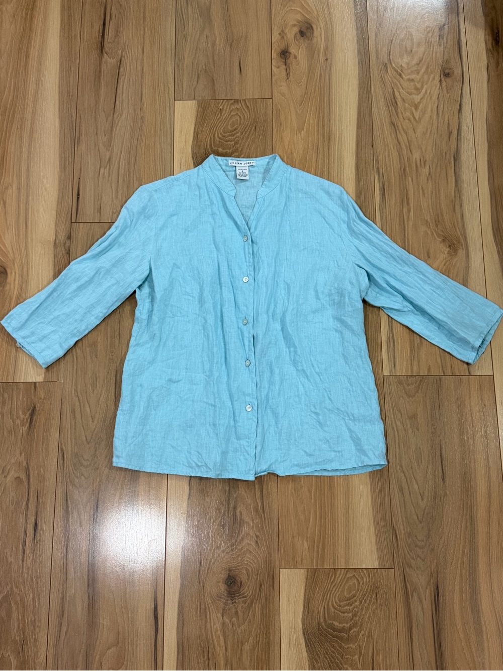 Jillian Jones 100% Linen Button-Front Soft Blue Women's Top